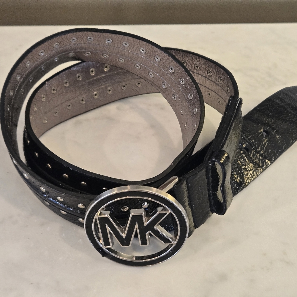 Michael Kors Studed Black Patent Leather Belt Large